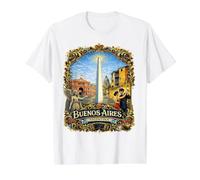 Iconos de Buenos Aires Argentina Clásico Filleteado Arte Camiseta gráfica económica, Hombre, Blanco, S
