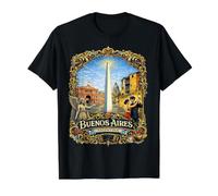 Iconos de Buenos Aires Argentina Clásico Filleteado Arte Camiseta gráfica económica, Hombre, Negro, S