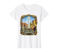 Iconos de Buenos Aires Argentina Clásico Filleteado Arte Camiseta gráfica económica, Mujer, Blanco, S