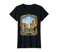 Iconos de Buenos Aires Argentina Clásico Filleteado Arte Camiseta gráfica económica, Mujer, Negro, S