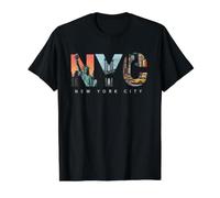 Iconos de la Ciudad de Nueva York Arte gráfico NYC Viaje Souvenir Camiseta gráfica económica, Hombre, Negro, L