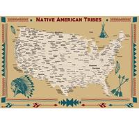 Iconos del estado de la tribu nativa americana mapa de pueblos indígenas nativos fotografía mapa de fotos nación más de 500 tribus historia movimiento colonial vintage retro fresco decoración de pared póster impreso 16 x 24 pulgadas