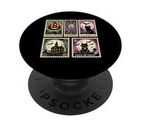 Iconos espeluznantes de Halloween, Calabazas, Fantasmas, Esqueleto, murciélagos, Arte PopSockets PopGrip Adhesivo