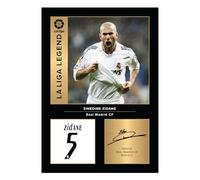 Icons Wall Art Fotografía impresa de Zinedine Zidane Real Madrid Legends A4 - Firma reproducida digitalmente - Regalo para fanáticos del fútbol/fútbol - Póster de recuerdo del Real Madrid sin marco