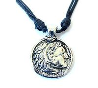IconsGr Collar con colgante griego de doble cara de Alejandro Magno con moneda de metal de acero inoxidable, Acero inoxidable, No es una piedra preciosa