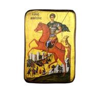 Iconsgr Ícono Cristiano ortodoxo Griego de San Demeter montado en su Caballo, de Madera, Hecho a Mano / a0