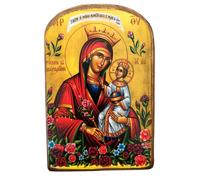 Iconsgr Icono de madera ortodoxo griego cristiano hecho a mano de la Virgen María la rosa inalterable / MP2
