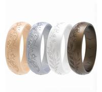 icooci Paquete de 2/4/6 anillos de silicona para mujer, suaves y elegantes con vides florales grabadas con láser. Transpirables, cómodos y con diseño de primer nivel. Anillos de boda y anillos de