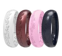 icooci Paquete de 2/4/6 anillos de silicona para mujer, suaves y elegantes con vides florales grabadas con láser. Transpirables, cómodos y con diseño de primer nivel. Anillos de boda y anillos de