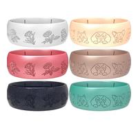 icooci Paquete de 2/4/6 anillos de silicona para mujer, suaves y elegantes con vides florales grabadas con láser. Transpirables, cómodos y con diseño de primer nivel. Anillos de boda y anillos de