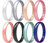 icooci Paquete de 4 anillos de boda de silicona para mujer, anillos de boda de goma fina de 3.5 mm, apilables, diseño interior transpirable de hojas de olivo, 11-11.5(20.6mm), Silicona, Sin piedra