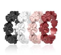 icooci Paquete de 7/4 anillos de silicona para mujer, suaves y bonitos, cómodos, transpirables, apilables. Anillo de compromiso y anillo de boda de goma ligera para mujer. Colección Lucky Flower