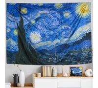 IcosaMro Tapiz de noche estrellada para colgar en la pared, tapiz de pared de Van Gogh Art [51 x 60 pulgadas] [dobladillos dobles] - Mantel de manta de estrella para dormitorio, universidad, sala de