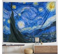 IcosaMro Tapiz de noche estrellada para colgar en la pared, tapiz de pared de Van Gogh Art [60 x 82.7 pulgadas] [dobladillos doblados] - Mantel de manta de estrella para dormitorio, universidad, sala