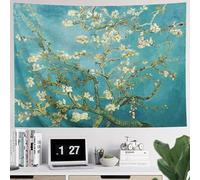 IcosaMro Van Gogh - Tapiz para colgar en la pared, diseño floral de almendros en flor de almendro [dobladillos dobles], decoración rústica del hogar para dormitorio, dormitorio, universidad, sala de