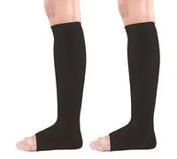 iCovalescent 2 Pares Medias de Compresión con la Punta Abierta, Medias de Compresion, Medias de Compresión Mujer, Medias Compresion Hombre, para Venas Varicosas, Hinchazón, Edema(Negro)