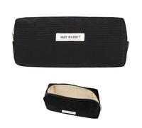 iCovalescent Estuches de Pana para Lápices, Capacidad Estuche, Organizador Portalapices, Estuche de Papelería, Estuche con Cremallera, Bolsa de Almacenamiento Multiusos(Negro)