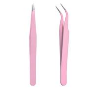 iCovalescent Paquete de 2 Pinzas Puntiagudas Curvas Rectas de Para Extensiones de Pestañas,Pegatinas Para Uñas,Diamantes de Imitación, Recogedores de Pestañas(Rose)