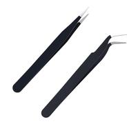 iCovalescent Paquete de 2 Pinzas Puntiagudas Curvas Rectas de Para Extensiones de Pestañas,Pegatinas Para Uñas,Diamantes de Imitación, Recogedores de Pestañas(Negro)