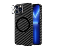 ICOVERI Funda Carbono para iPhone 13 Pro. Funda Magnética Compatible con Magsafe y Cargador Inalámbrico. Funda Magsafe iPhone 13 Pro Efecto Carbono. Carcasa con Protector de Camara Glass Lens. Negro