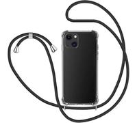 ICOVERI Funda iPhone con Cordon. Carcasa Apple iPhone Transparente Silicona Reforzada Antigolpes. Funda con Cuerda con Correa Ajustable, Multi Posicion. Colgante Color Negro. (iPhone 15 Plus)