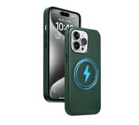 ICOVERI Funda Piel Sintética para iPhone 14 Pro MAX Compatible con MagSafe, PU Ecoleather [Aro magnético] [Botones Metálicos] [Interior Microfibra] Carcassa Piel Ecológica (Verde, iPhone 14 Pro MAX)