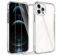 ICOVERI Pack Funda Gel Transparente antigolpes Compatible con iPhone 12 Pro MAX TPU Flexible + 2 Cristales templados, protección 9H