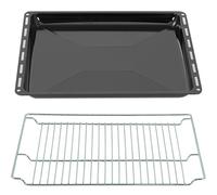 ICQN Set Bandeja de Horno 46,5 x 37,5 x 3 cm + Rejilla, Compatible con Siemens, Bosch, Constructa y Amica, Bandeja Esmaltada con Rejilla para Horno