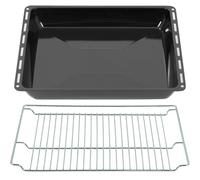 ICQN Set Bandeja de Horno Profunda 46,5 x 37,5 x 6 cm + Rejilla, Compatible con Siemens, Bosch, Constructa y Amica, Bandeja Esmaltada con Rejilla