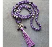 ICXLPMC 108 Beads Crystal Amethyst Spiritual Lotus Pendant Anxiety Necklaces Yoga Necklace Jewelry