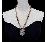 ICXLPMC 10mm Agate Round Shape Pearl Flower 36x52mm Cat Eye Rose Quartz Heart Shaped Pendant Necklace 24"