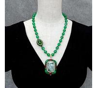 ICXLPMC 10mm Green Agate Crystal Necklace 37x45mm Seraphinite Rectangle Shape Pendant Jewelry For Gift