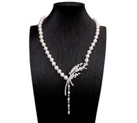 ICXLPMC 10mm White Sea Shell Pearl Pave Pendant Necklace Women Beaded Necklacesjewelry