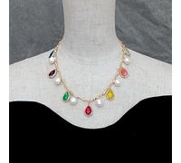 ICXLPMC 10x12mm Cultured White Rice Pearl Jade Quartz Fluorite Drop Necklace 12x17mm Gemstone Charm Pendant Necklaces