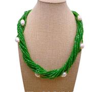 ICXLPMC 12 Strands 3mm Green Cube Crystal 11x13mm Cultured White Rice Pearl Necklace