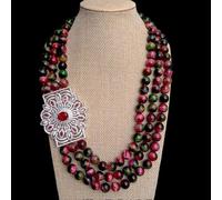 ICXLPMC 12mm Stones 3 Rows Green Fuchsia Tiger Eye Choker Necklace Women Beaded Pave Pendant