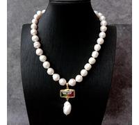 ICXLPMC 12mm White Nuclear Pearl Necklace White Baroque Pearl Crystal Pendant