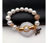ICXLPMC 12mm White Sea Shell Pearl Bracelet 35x43mm White Quartz Slice Pave Insect Charm Design Jewelry