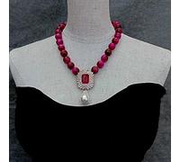 ICXLPMC 14mm Fuchsia Tiger Eye Necklace 16x26mm Cubic Zirconia Pave White Shell Pearl Pendant For Women Jewelry