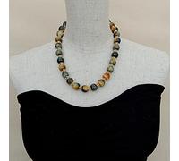 ICXLPMC 14mm Yellow Tiger Eyes Smooth Round Bead chokers Necklace 19" Women Men Fashion Jewelry trendy