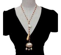 ICXLPMC 14x19mm White Baroque Pearl 27x40mm White Shell Crystal Rosary Chain Loop Necklace Jewelry