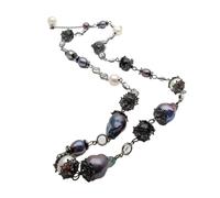 ICXLPMC 15X23MM Freshwater Cultured Pearl Black Keshi Pearl White Potato Pearl Long Chain Necklace 30"