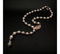 ICXLPMC 15x25mm Cultured White Edison Baroque Pearl Long Necklace Feather Shape Clasp
