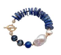 ICXLPMC 16x24mm White Baroque Pearl Blue Lapis Sea Sediment Jasper Beaded Bracelet Gemstone Jewelry
