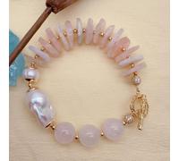 ICXLPMC 16x25mm Cultured White Baroque Pearl 16mm Beryl Rose Quartz Beaded Bracelet Women Jewelry Nice Gift