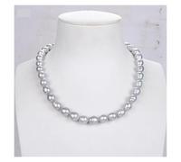 ICXLPMC 17" 10mmx12mm White Black Gray Purple Rice Freshwater Pearl Necklace (Gray)