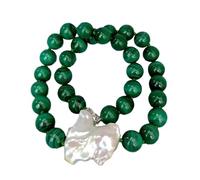 ICXLPMC 17" 12mm genuino redondo verde malaquita Keshi perla de agua dulce gargantilla collar 925 cierre de plata esterlina