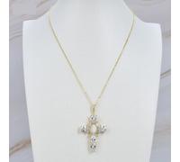 ICXLPMC 17.5" Shell pearl Cubic Zirconia pave Necklace Virgin Mary Cross Pendant necklacereligious style for women girl