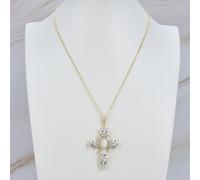ICXLPMC 17.5" Shell pearl Cubic Zirconia pave Necklace Virgin Mary Cross Pendant necklacereligious style for women girl