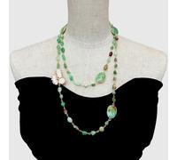 ICXLPMC 17x22mm Green Chrysoprase Cultured Biwa Pearl Long Necklace Gemstone Jewelry